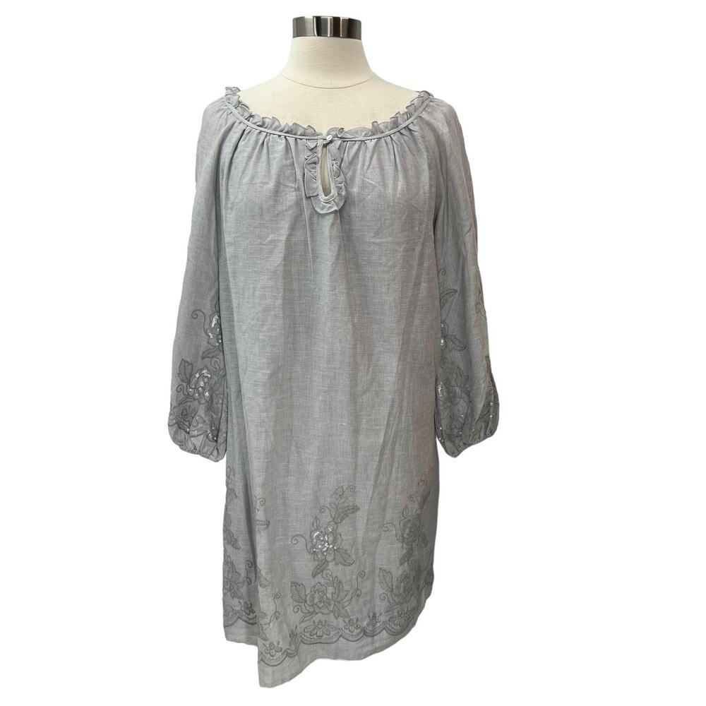 NURTURE NWT $129 Lightweight Grey Sequin Embroidered Dress SZ LG